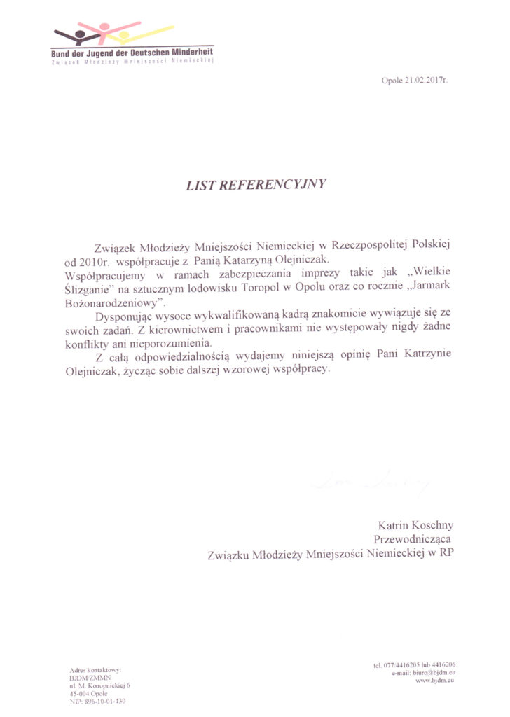 referencje podziękowania