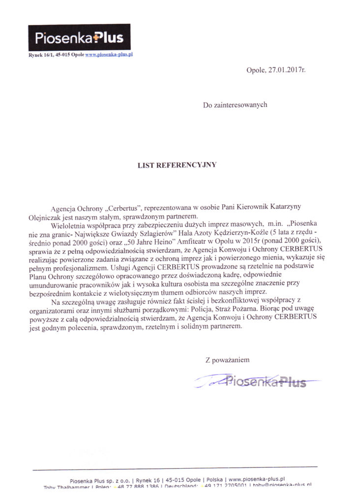 referencje podziękowania