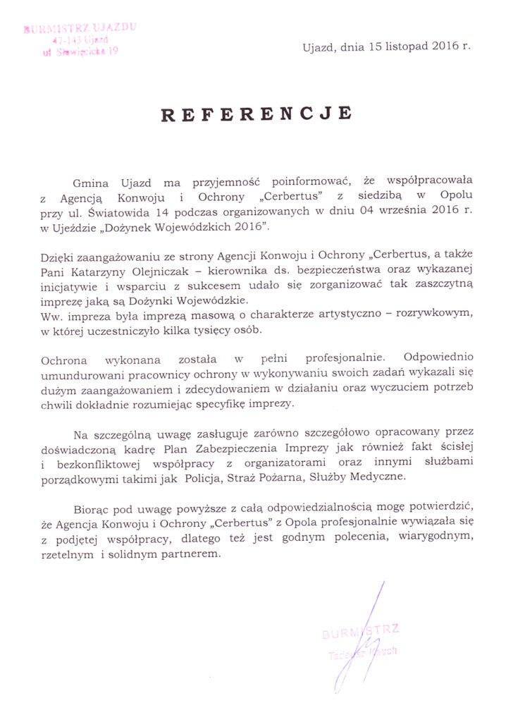 referencje podziękowania